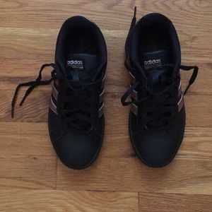 Black and rose gold adidas sneakers